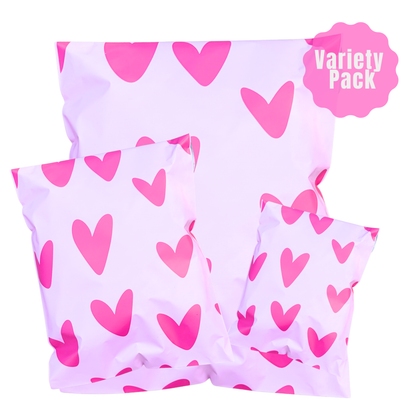 Pink Heart Variety Pack Poly Mailers - Set of 36/75/150