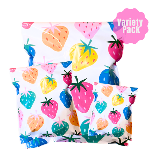 Colorful Strawberry Poly Mailers | Cute Variety Pack 36/75/150
