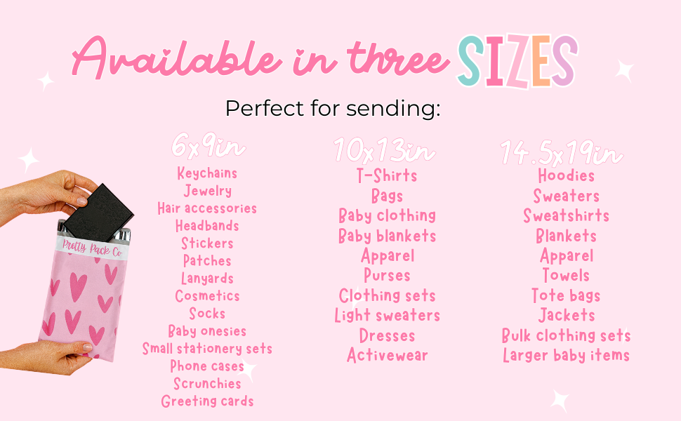 Pink Heart Variety Pack Poly Mailers - Set of 36/75/150